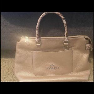 Shiny Gold Coach Bag with leopard style strap